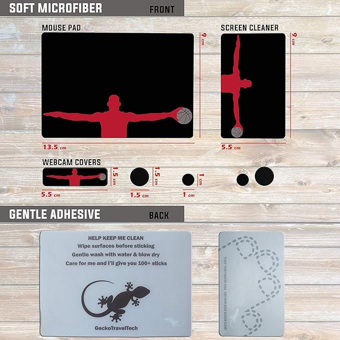 Mouse Pad Adhesive Bottom - Sticks to Any Surface - Portable - Webcam Covers and Screen Cleaner Included (Basketball)