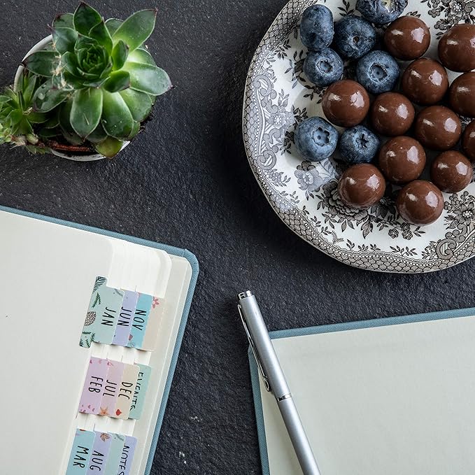 DiverseBee Laminated Planner Monthly Tabs, 24 Peel and Stick Tabs for Notebooks (12 Month Tabs and 12 Blank Tabs), Calendar Monthly Tab Stickers/Dividers (Assorted), Medium