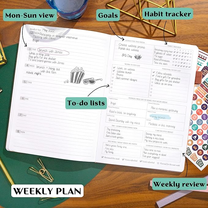 Legend Planner PRO – Deluxe Weekly & Monthly Life Planner to Increase Productivity and Hit Your Goals. Time Management Organizer Notebook – Undated – 7 x 10" Hardcover + Stickers – Rose Gold