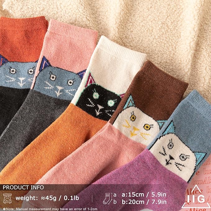 IIG Cute Warm Wool Socks for Women Super Cozy Thick Crew Winter Socks Gifts, 5 Pairs