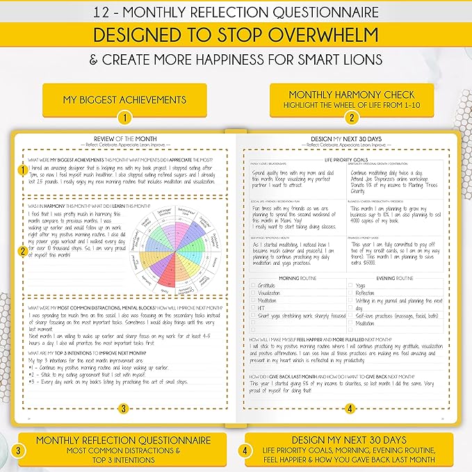 Life Planner - Undated Daily, Weekly & Monthly Planner with Budget Section | A 12 Month Journey to Increase Productivity & Happiness | Life Organizer & Gratitude Journal - Horizontal Format
