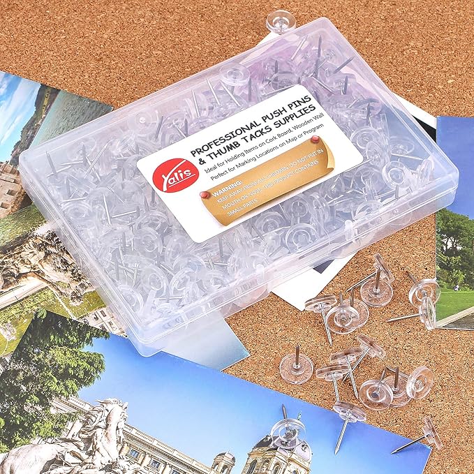 Push Pins 400-count Flat Clear Thumb Tacks Steel Point and Plastic Head for Corkboard and Wooden Photo Wall