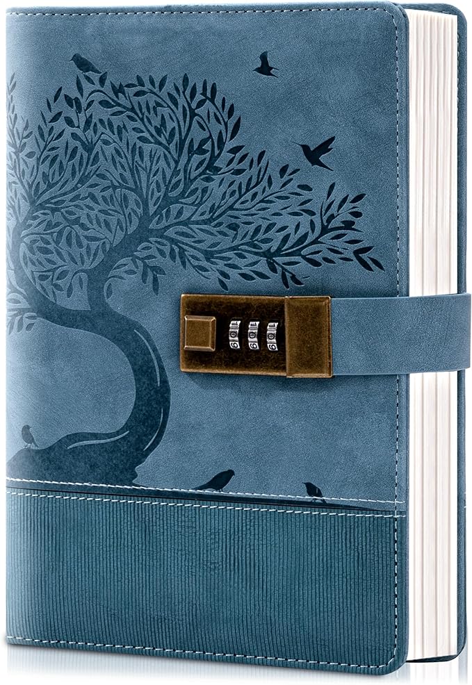 Vintage Diary with Lock for Women Girls 256 Pages Leather Password Journal with Lock A5 Locking Journals for Writing Note Taking Boys Men, 5.9x 8.3 in, Blue