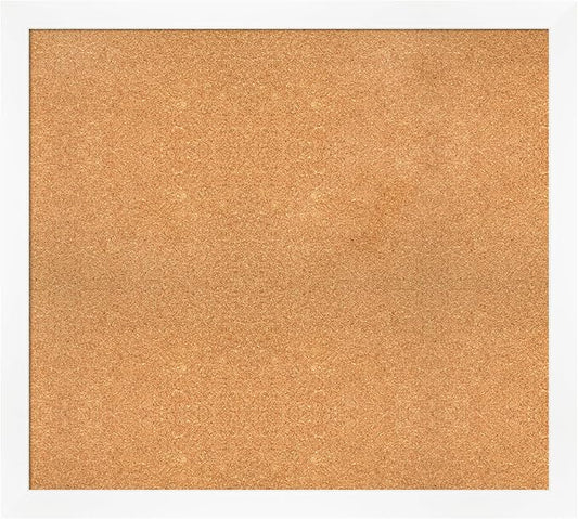 Amanti Art Natural Cork Board for Wall, 35x39 Vision Board with White Frame, X-Large Corkboard Office Decor for Home Organization, Modern Corkboard Pinboard to Display Items for Home Organization in