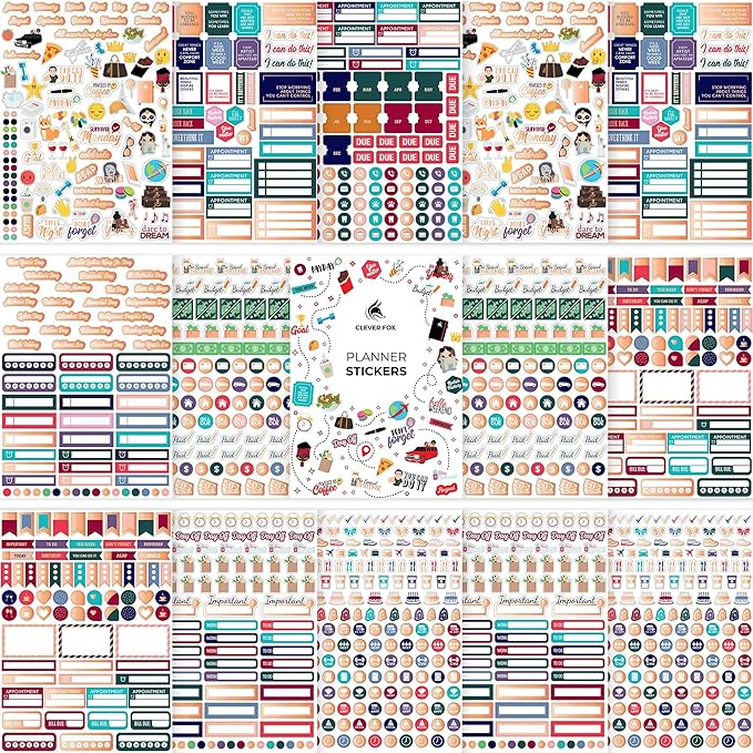 Clever Fox Planner Stickers – 1360+ Aesthetic Monthly, Weekly, Daily, Seasonal, Holiday & Journal Stickers – Journaling & Calendar Accessories for Women, Adults & School, 14 Sheets (Value Pack)