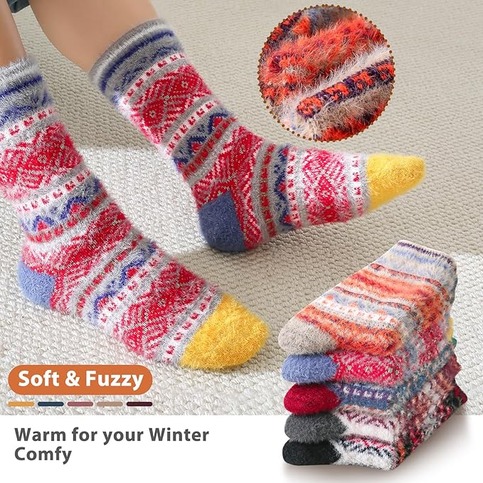 5 Pairs Fuzzy Soft Cozy Comfortable Socks for Women, Casual Sleep Comfy Socks, Perfect Warm Winter Gifts for Women