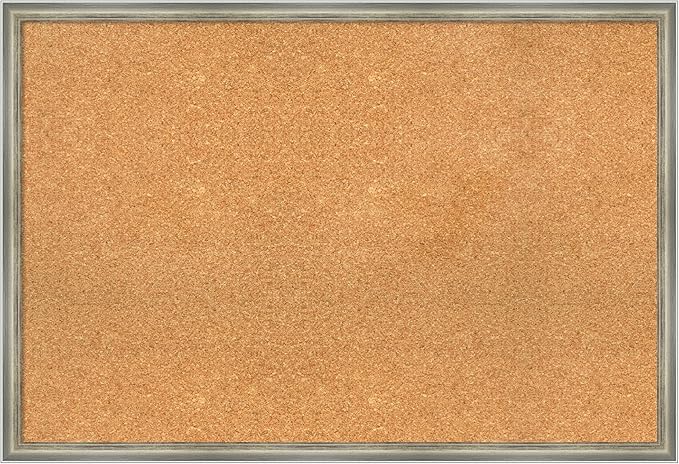 Amanti Art Natural Cork Board for Wall, 26x38 Vision Board with Silver Wood Frame, Large Corkboard Office Decor for Home Organization, Casual Corkboard Pinboard to display items for home organization