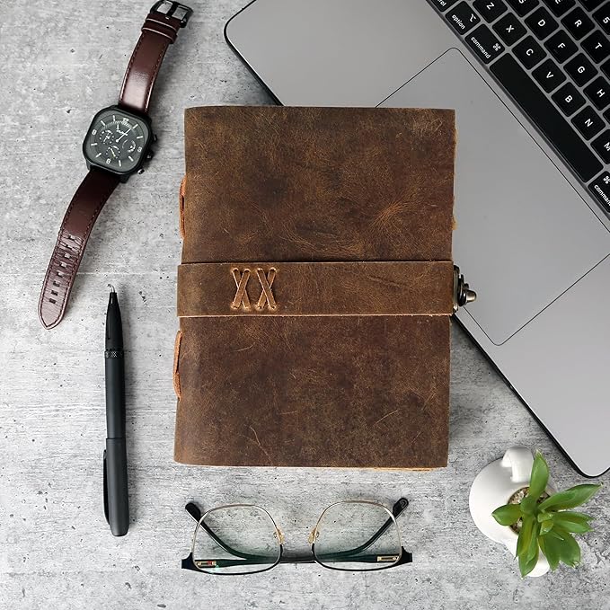 Vintage Leather Journal Handmade Buffalo Non-Refillable Deckle Edge Paper – Leather Bound Journal for Women Men Vintage C-Lock Closure Ideal for Writing & Travel for Artists