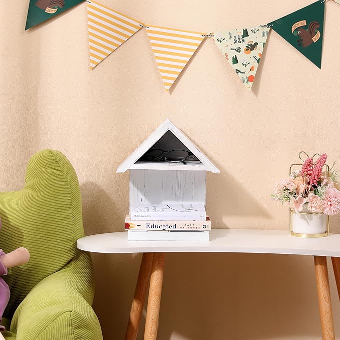 Wooden Floating Bedside Bookshelf, Desktop Book Stand, Mini Library Shelf for Glasses, Side Table Book Lover Organization (White)