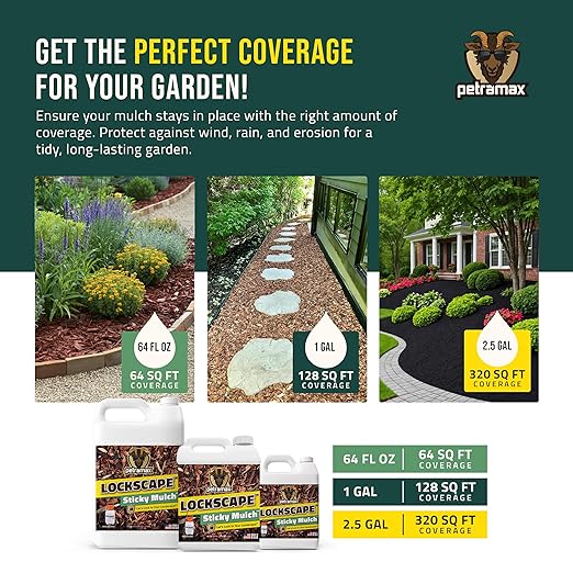 PetraMax Lockscape 64 oz Sticky Mulch Glue for Landscaping Bundle with HD101, 1 Gallon Pump Garden Sprayer for Easy Hold Landscape