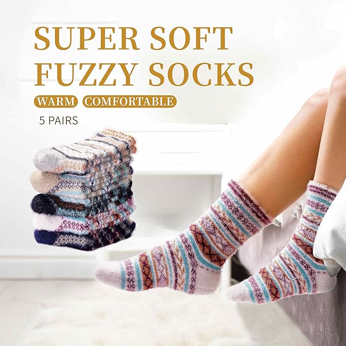 5 Pairs Fuzzy Soft Cozy Comfortable Socks for Women, Casual Sleep Comfy Socks, Perfect Warm Winter Gifts for Women