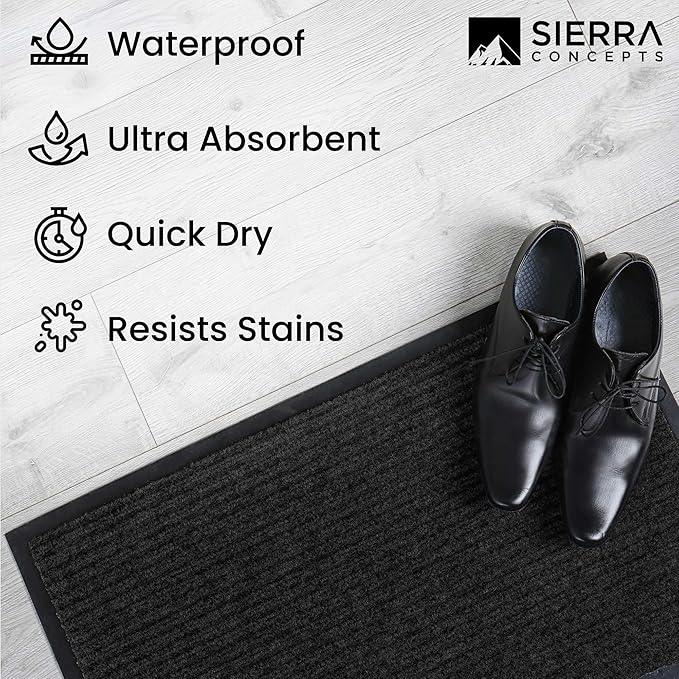 Sierra Concepts 2-Pack Front Door Mat - Large 36 x 24 Welcome Indoor Outdoor Entryway Mats for Shoe Scraper, Ideal for Inside Outside High Traffic Area, Black