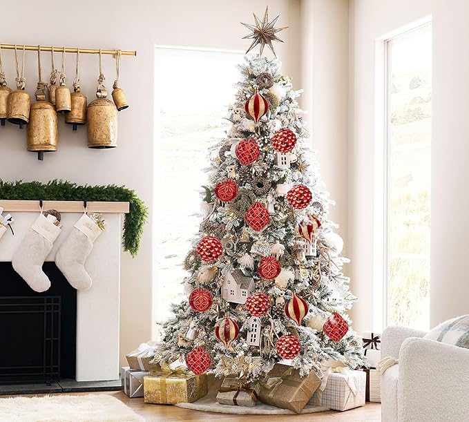 Hollyone 4.7 Inch Large Red and Gold Christmas Ornaments 4Pcs Balls Ornaments Shatterproof Christmas Hanging Ornaments for Xmas Tree Decor with Hook Wedding Party Wreath Home Decor (Red & Gold, 120mm)