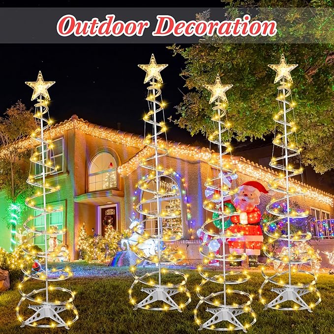 4 Pack 6 Ft LED Spiral Tree Light Christmas Decoration Outdoor Light up Xmas Cone Tree with Topper Star for Indoor Outside Holiday Xmas Light Patio Lawn Garden Yard Decor