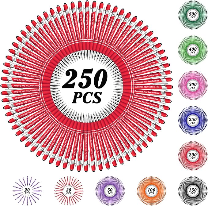 Max 500 Pcs Personalized Pens Bulk, Custom Pens with Free Engraving, Customized Stylus Tip Ballpoint Pen with Your Name Massage Text for School Office Business Graduation Anniversaries-250 Packs