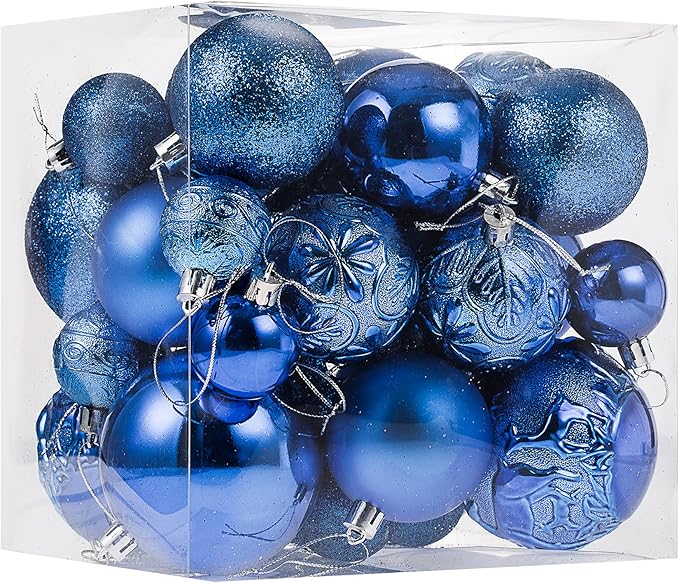 Senjie Blue Shatterproof Christmas Ornaments, 32 Pcs, Plastic, Hanging, Christmas, Wedding