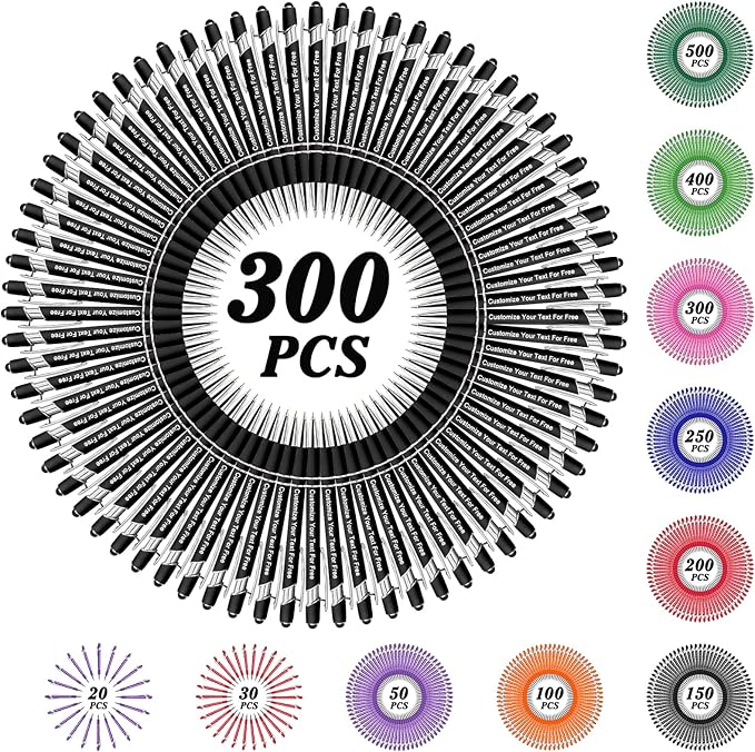 Max 500 Pcs Personalized Pens Bulk, Custom Pens with Free Engraving, Customized Stylus Tip Ballpoint Pen with Your Name Massage Text for School Office Business Graduation Anniversaries-300 Packs