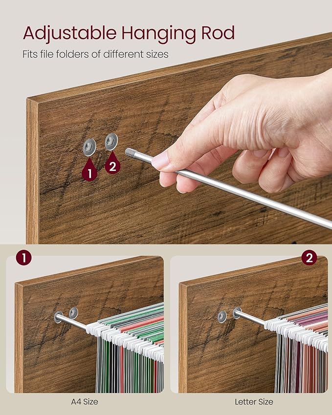 VASAGLE 2-Drawer File Cabinet, Locking Filing Cabinet for Home Office, Small Rolling Printer Stand, A4, Letter-Size Hanging Files, Assembly Required, Honey Brown and Ink Black ULCD027B01