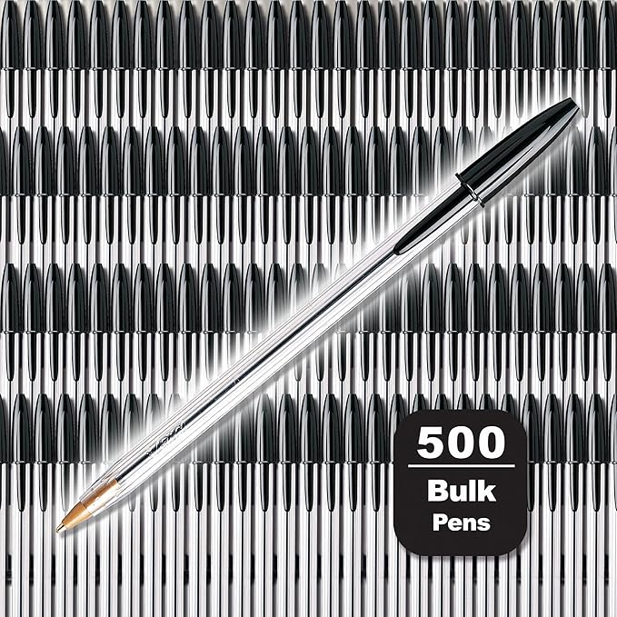 BIC Cristal Xtra Smooth Black Ballpoint Pens, Medium Point (1.0mm), 500-Count Box, Extra Smooth and Reliable Ballpoint Pens