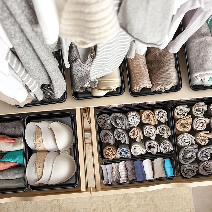 Simple Houseware Interlocking Desk Drawer Bins Organizer, 10 Packs, Black