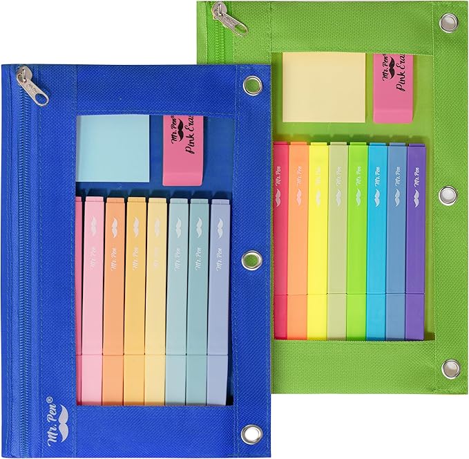 Mr. Pen- Pencil Pouch for 3 Ring Binder, 2 Pack, Dark Blue and Green, 3 Ring Binder Pencil Pouch
