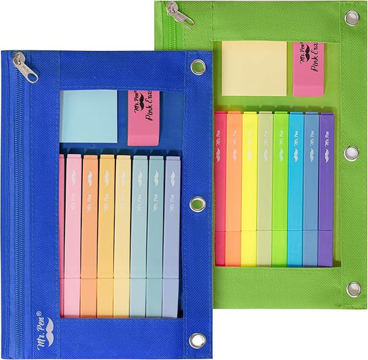 Mr. Pen- Pencil Pouch for 3 Ring Binder, 2 Pack, Dark Blue and Green, 3 Ring Binder Pencil Pouch