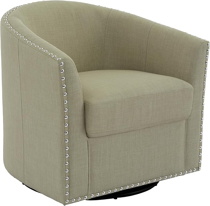 UIXE 360° Swivel Barrel Accent Chair Set of 2, Modern Upholstered Arm Chair Round Club Armchair, Nailhead Trim Single Sofa Seating in Fabric for Living Room - Light Camel