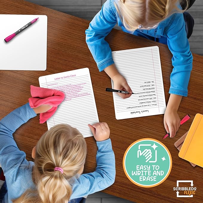 Scribbledo College Ruled Lined White Board Sheets for Students 9”x12” Dry Erase Board with Lines Sheets Ruled Writing Whiteboard Sheets Homeschool Supplies Teacher Classroom Pack of 10