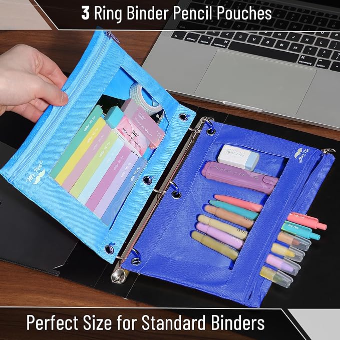 Mr. Pen- Pencil Pouch for 3 Ring Binder, 2 Pack, Blue Shades, 3 Ring Binder Pencil Pouch