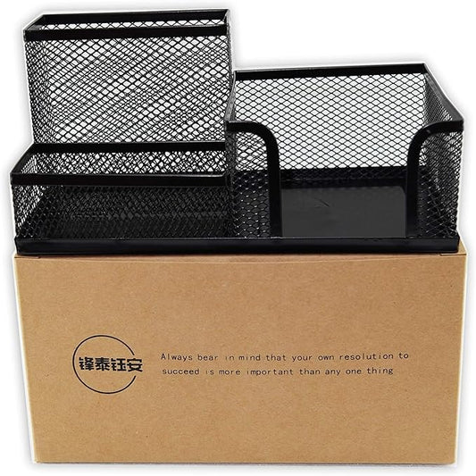 Fengtaiyuan T04, Black Metal Wire Mesh Pencil Holder, Desk Organizer (Black-T04)