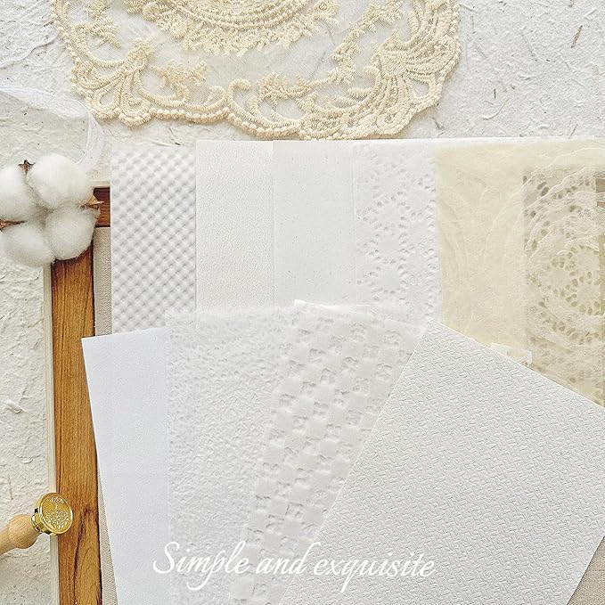 30 sheets A5 Unique Textured Scrapbook Paper&Mesh Fabric set - Handmade Craft Mulberry Special Paper Mix for Wedding Bridal Scrapbooking Junk Journaling Supplies Card Materials Collage, 5.8x8.2 Inches