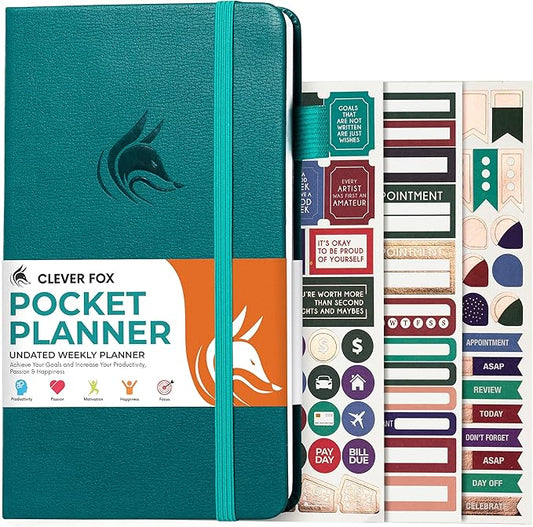 Clever Fox Pocket Planner Weekly – Undated Monthly Goal Planner and Calendar, Mini Planner Perfect for Purse, 3.7x6.7" (Dark Teal)
