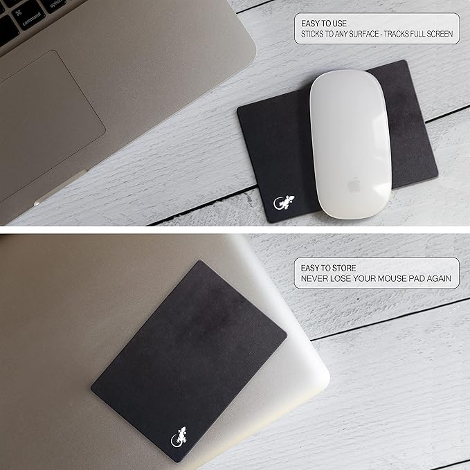 Mouse Pad Adhesive Bottom - Sticks to Any Surface - Portable - Webcam Covers and Screen Cleaner Included (2 x Black)