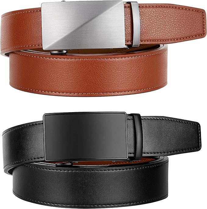 Zitahli Ratchet Belt for Men - 2 Packs Leather Mens belt For Gift Men Dress and Casual,Trim to Fit