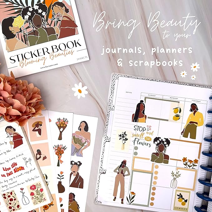 People Scrapbook Sticker Set - 318 Journaling Scrapbooking Stickers. Planner Sticker Dolls with Diverse Girls & Black Women, Flowers, and Quotes