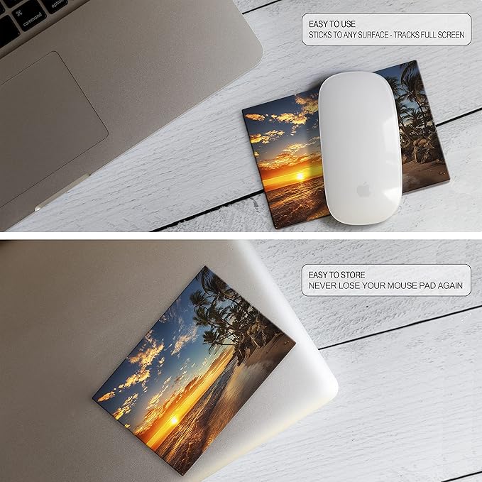 Mouse Pad Adhesive Bottom - Sticks to Any Surface - Portable - Webcam Covers and Screen Cleaner Included (2 Pack - Beach Set)