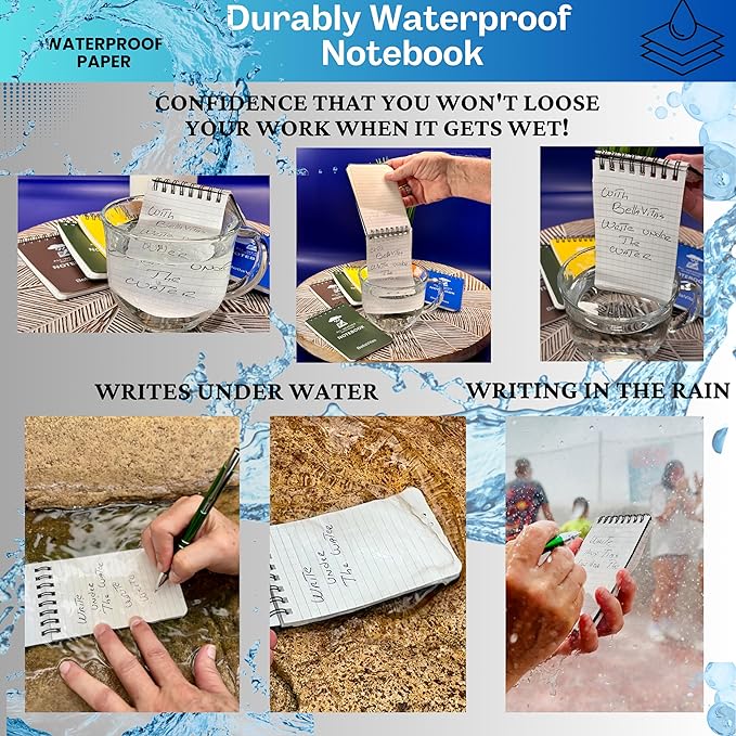 Waterproof 3x5 Notebook Pocket Notebook Small Spiral Notebooks Pocket Notepad Small Notepad 3x5 Pocket Notepad Police Notepad Tactical Notebook and All-Weather pen 4 Pack Green