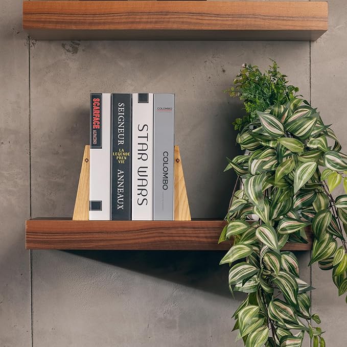 TILISMA Book Ends for Shelves - Handmade Wooden Bookends with Metal Base, Chestnut Tree - Sturdy Book Holders for Bookshelves - Fancy Modern Decorative Bookends, Heavy Duty – Home Décor Accessories