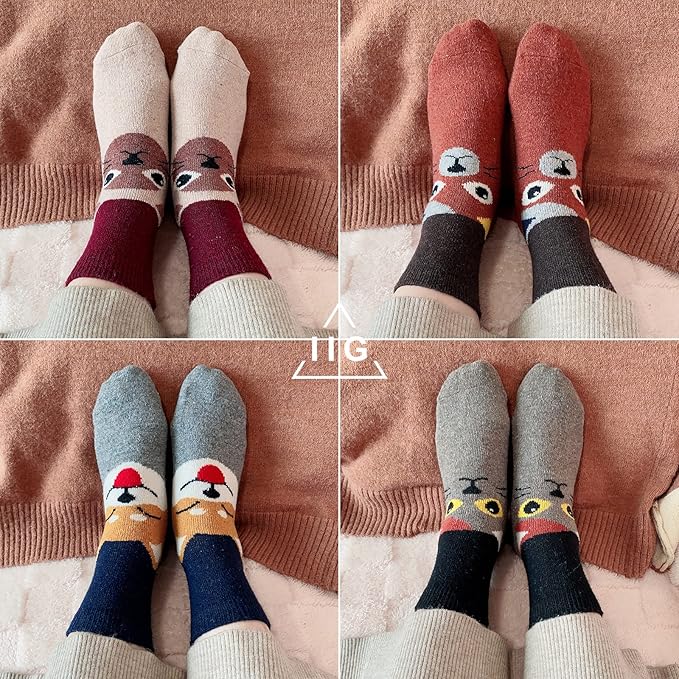 IIG Cute Warm Wool Socks for Women Super Cozy Thick Crew Winter Socks Gifts, 5 Pairs
