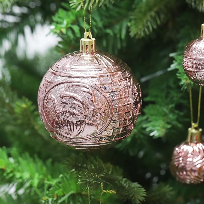 Senjie 36pcs Rose Gold Christmas Ornaments Set: Eclectic Classic, Shatterproof Plastic Balls with Hanging Loops for Christmas, Halloween, Anniversary, Wedding