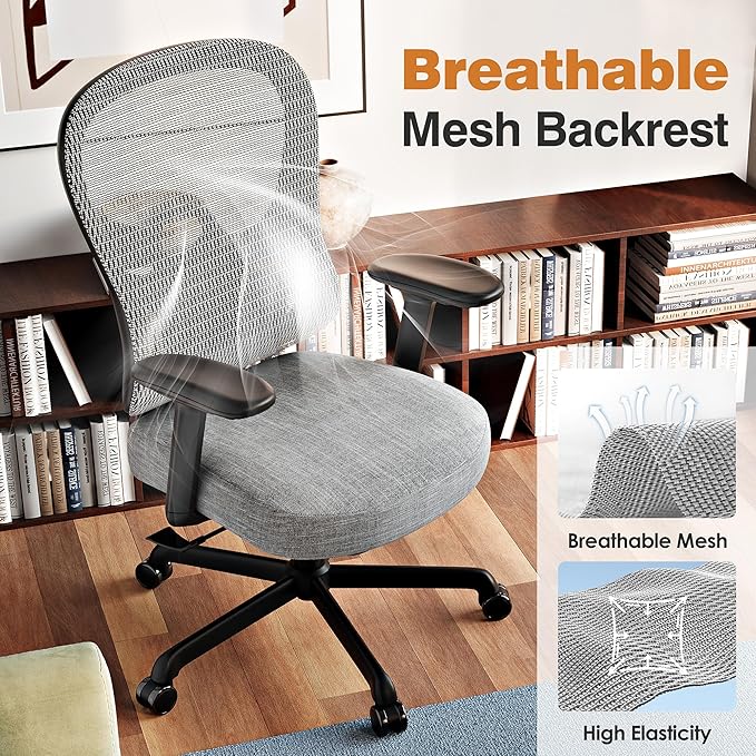 ELABEST Ergonomic Office Chair,Home Desk Chair with Mesh Back,Adjustable Lumbar Support,Built-in Springs Wide Seat,Executive Task Chair with 3-D Big Armrests,Tilt Function,Computer Desk Chair (Grey)