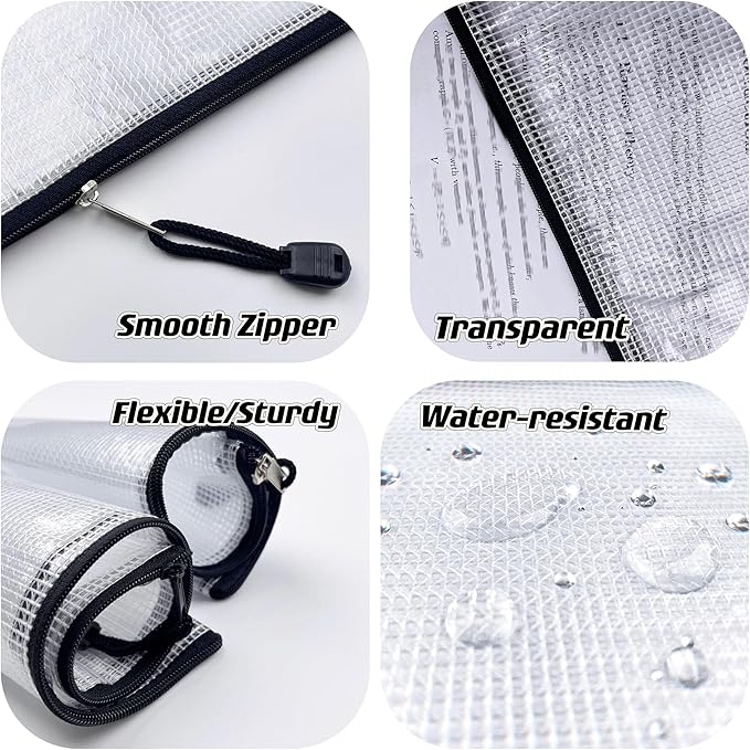 Oaimyy-6 * 8 inches-Mesh Zipper Pouch, Plastic Zip File Folders for Organizing,Office Supplies,Travel,Home Storage-Black