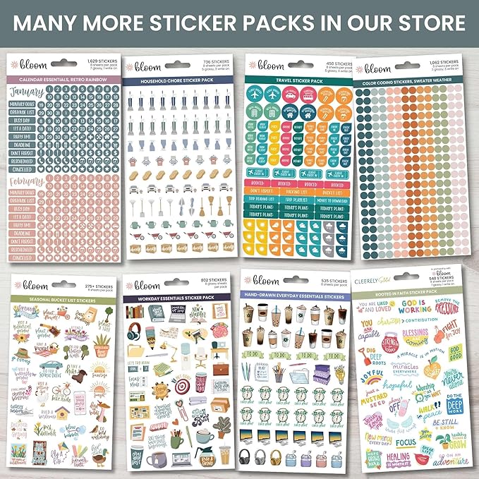 bloom daily planners Monthly Celebrations Planner Stickers for Calendar Decorating, Planning, Scrapbooking - Holiday, Seasonal, & General Events (14 Sheets, 1,150+ Stickers per Pack) - Cool Tones