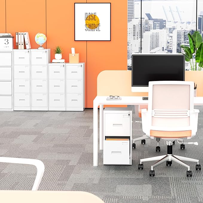 Crownland Lateral File Cabinet with 3 Drawers, 15" W Metal Lockable Office File Cabinets for Home Office- Stores Letter/Legal/A4/F4 Files(White)