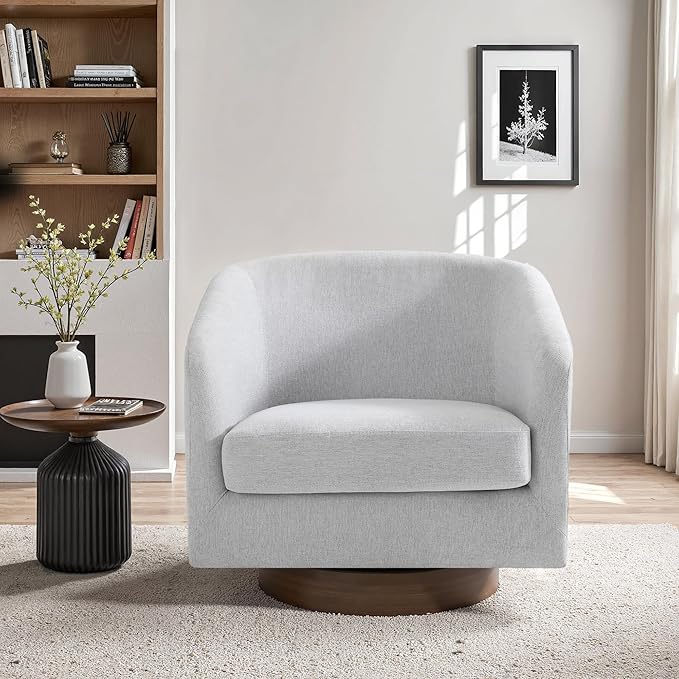 UIXE Swivel Accent Chairs Set of 2, Chenille Upholstered Barrel Chair for Living Room, Comfy Round Armchair Single Sofa Bedroom Reading Seat - 31" W, Beige