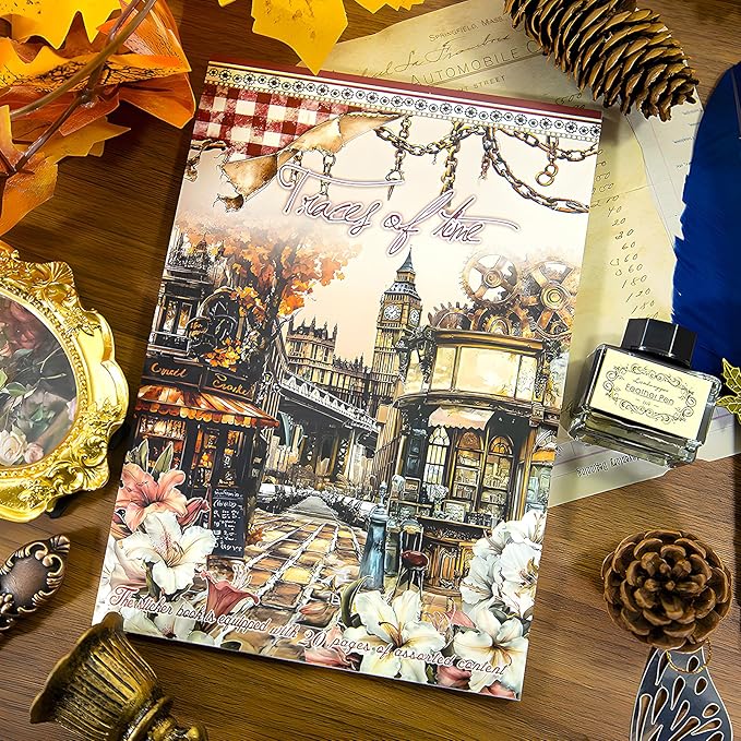 Snycler Retro Rust Stain Theme Sticker Scrapbooking Supplies for Junk Journal, 20 Sheets PET Stickers - Vintage Journaling Stickers, Ephemera Sticker Book Pre Cut, Planner, Junk Journal Supplies