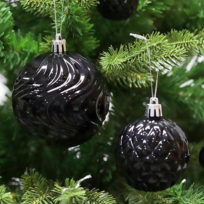 Christmas Ornaments Set with 36pcs Shatterproof Christmas Tree Decorations Multi-Size Christmas Ball Ornaments with 7 Styles Black