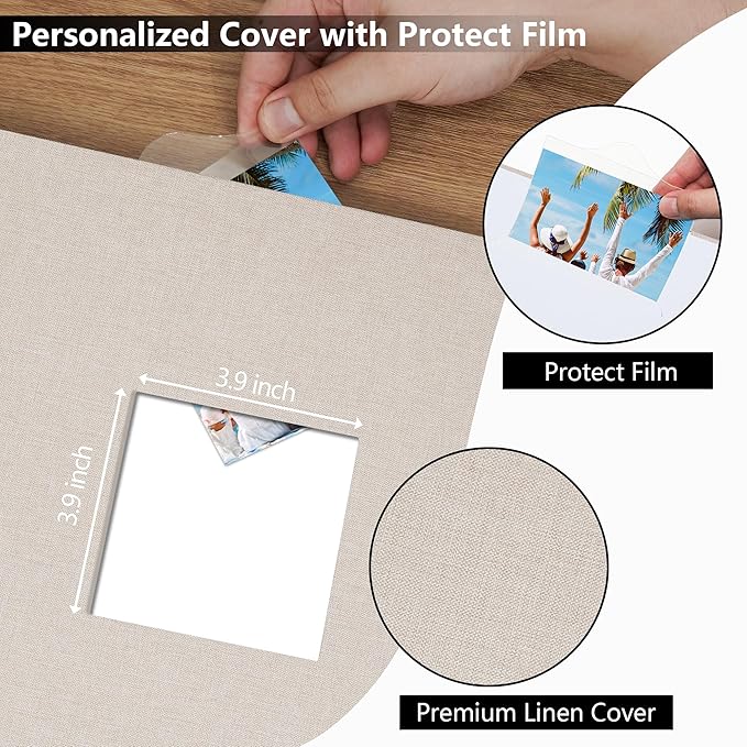 Vienrose Scrapbook Photo Album 12x12 Inch 3 Ring Binder, Linen Cover Large DIY Scrapbooks with 30 Sheets Plastic Sleeves 60 Pages Blank Khaki Inner Pages for Wedding Birthday Travel Baby Photos Beige