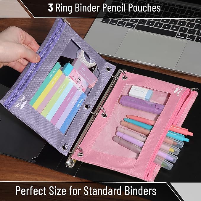 Mr. Pen- Pencil Pouch for 3 Ring Binder, 2 Pack, Lavender and Pink, 3 Ring Binder Pencil Pouch