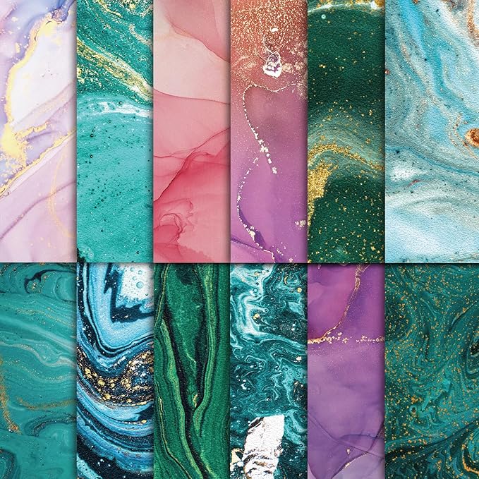 48 Sheets Scrapbook Paper 11x11, Marbling Pattern Decorative Scrapbook Paper for Journals DIY Cards and Photo Albums, Aesthetic Craft Supplies for Kids and Adults
